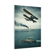 Vintage Biplane Over Open Sea Wall Art & Canvas Prints