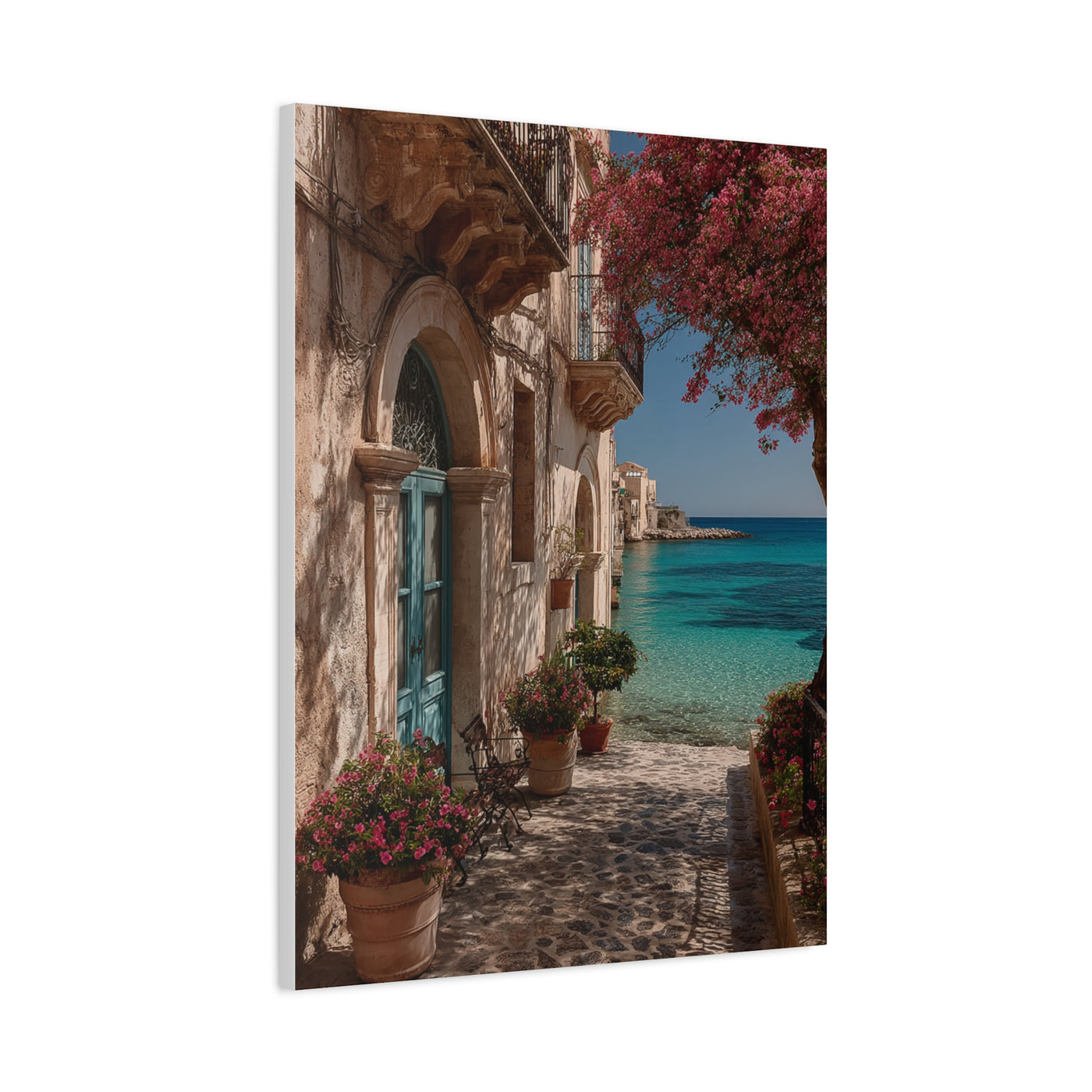 Sicilian Coastal Balcony Scene Wall Art & Canvas Print