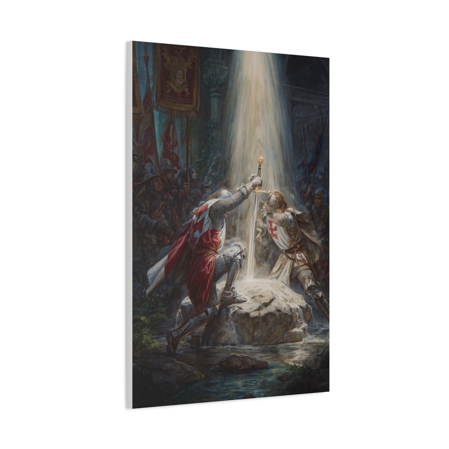 Knights Witness the Miracle of Excalibur Wall Art & Canvas Print