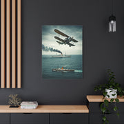 Vintage Biplane Over Open Sea Wall Art & Canvas Prints