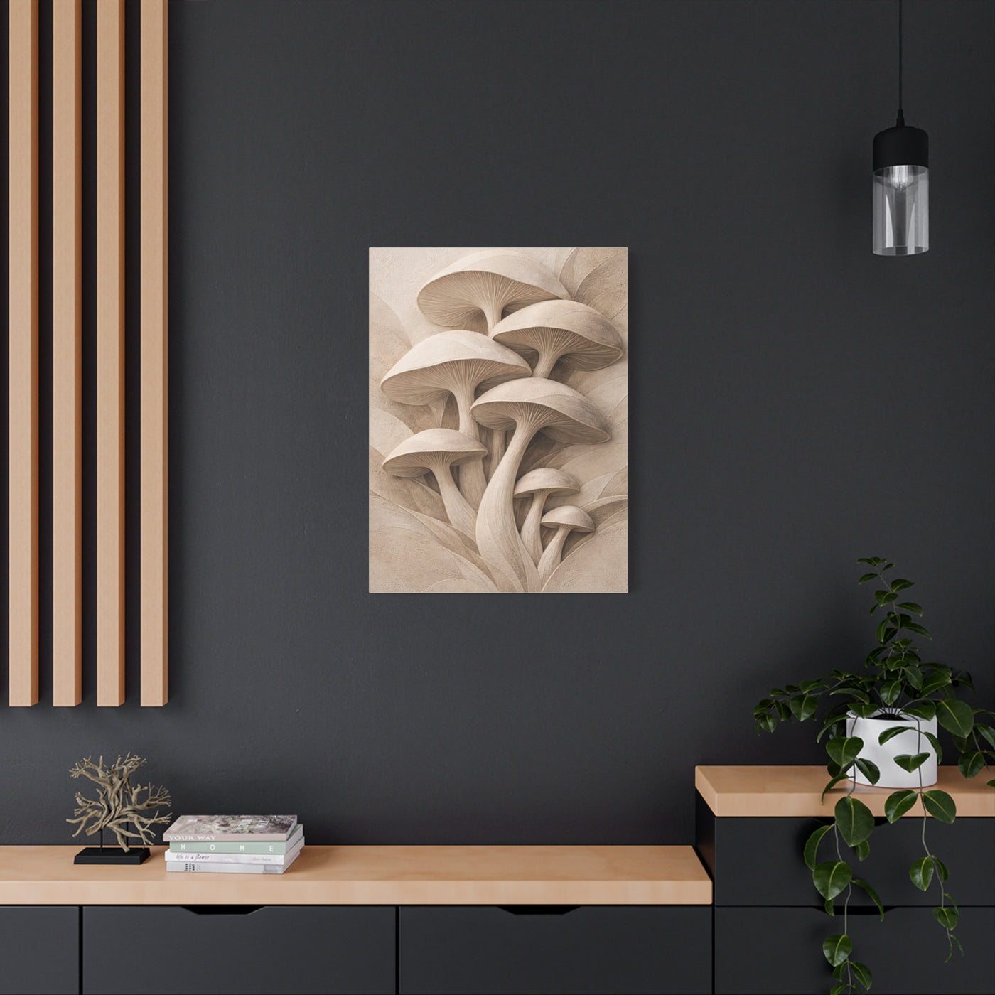 Minimalist Plaster Mushroom Relief Wall Art & Canvas Print