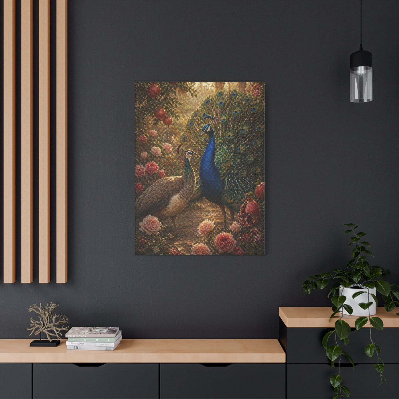Romantic Garden Peacock Pair Wall Art & Canvas Print