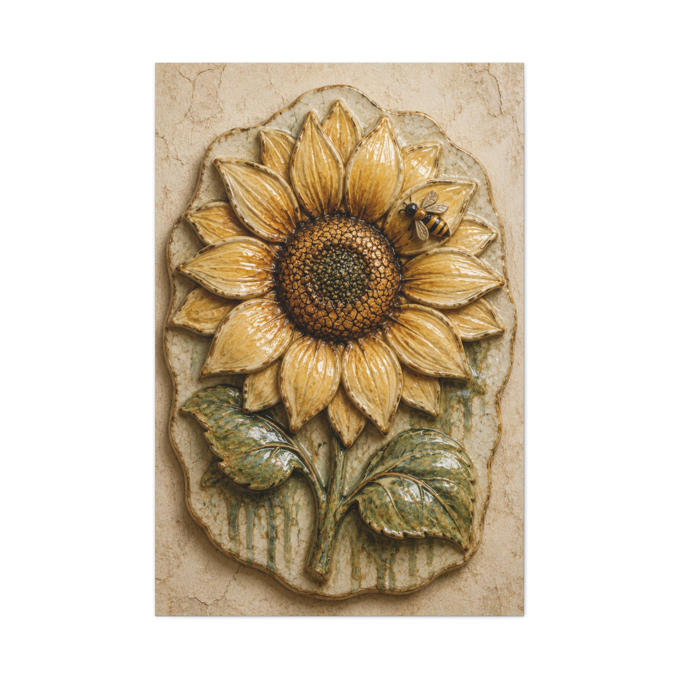 Hand-Glazed Ceramic Sunflower Plaque Wall Art & Canvas Print
