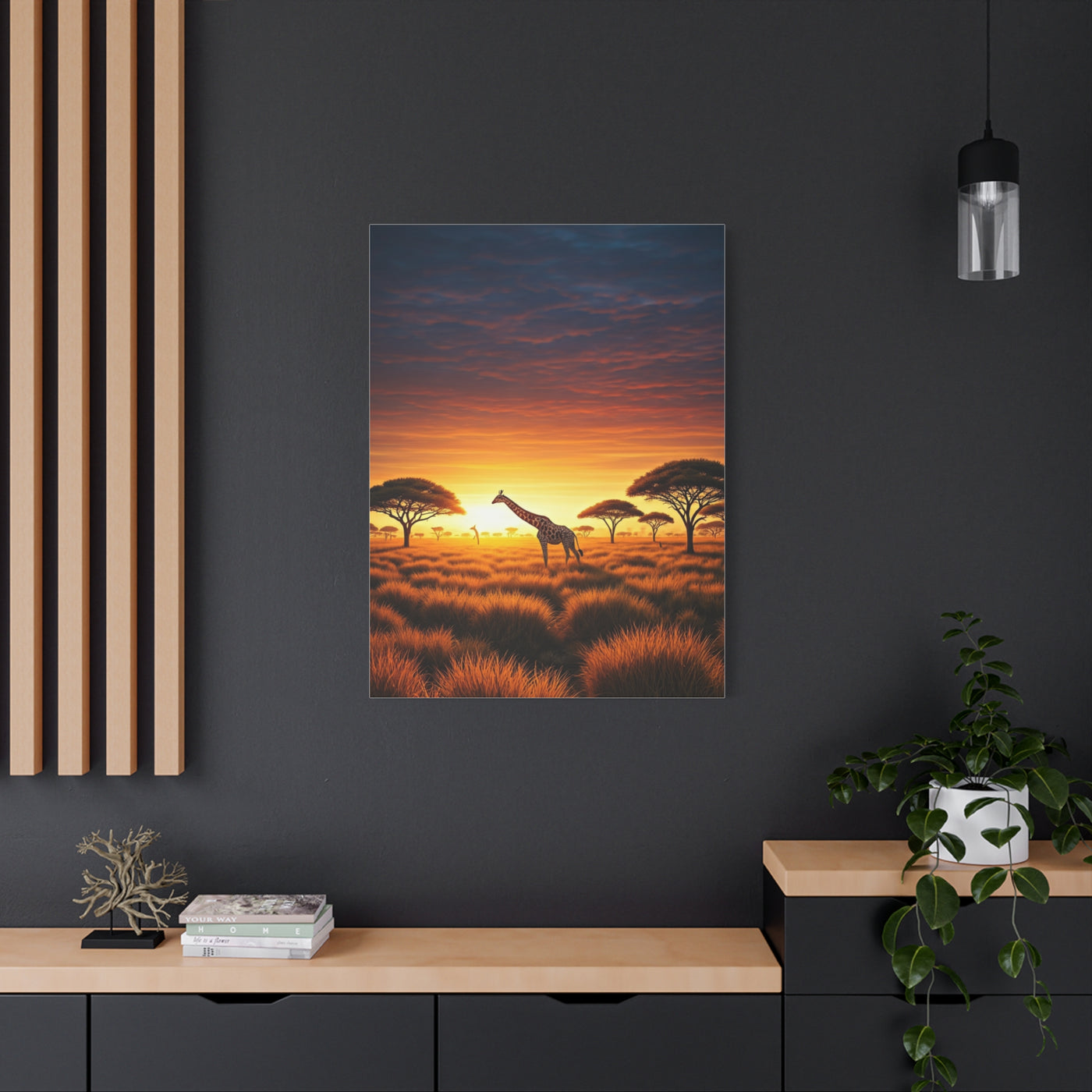 Savannah Giraffe Sunset Silhouette Wall Art & Canvas Prints