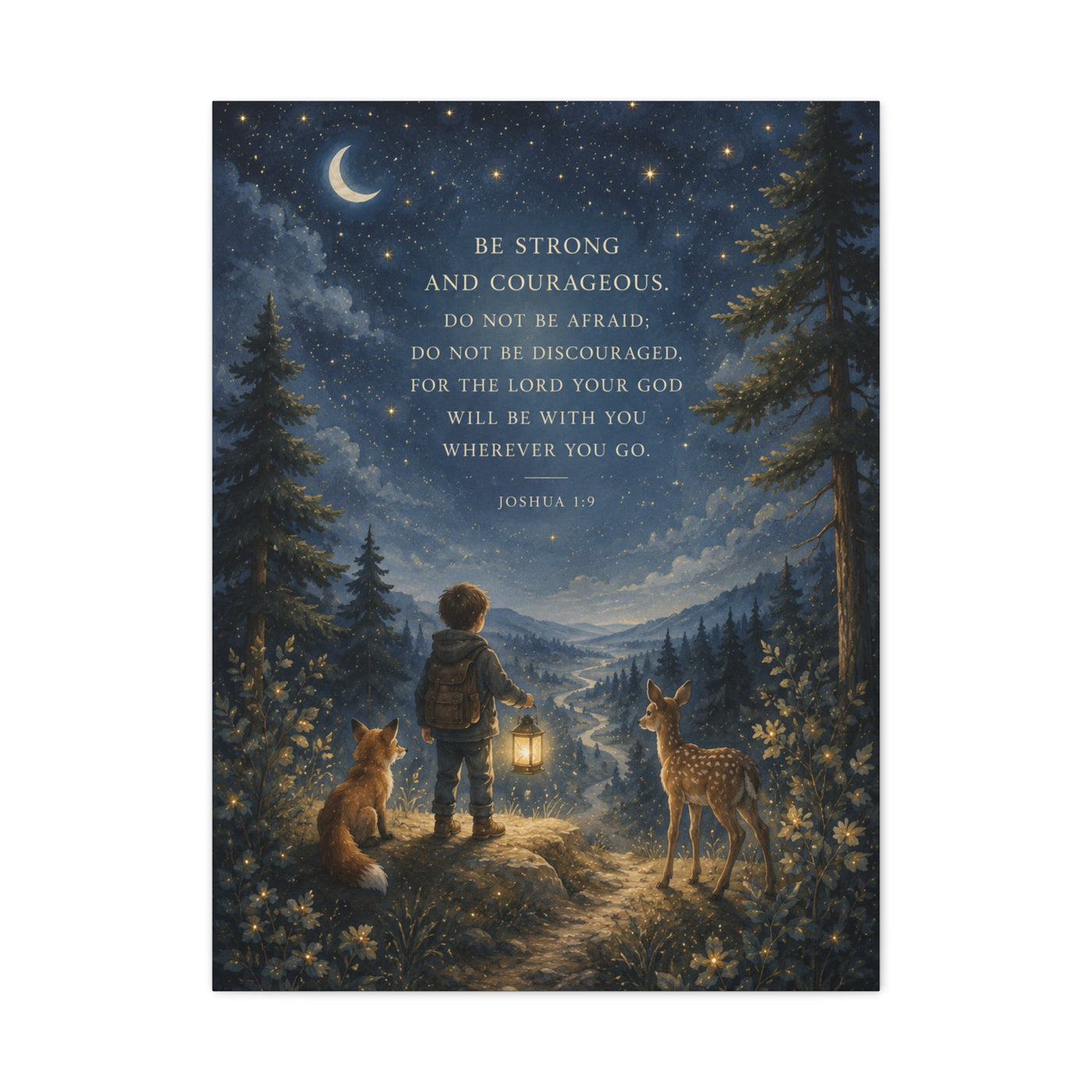 Joshua 1:9 Courage Night Path Scripture Wall Art & Canvas Print