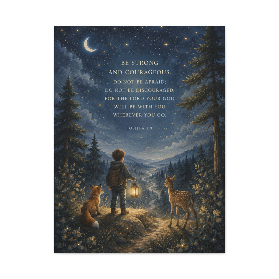 Joshua 1:9 Courage Night Path Scripture Wall Art & Canvas Print