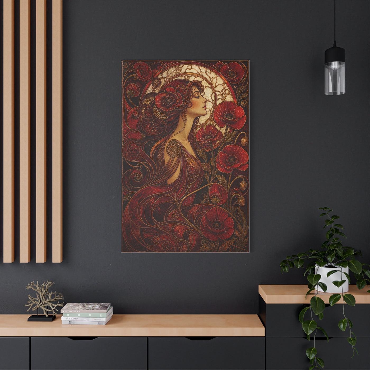 Red Art Nouveau Poppy Muse Wall Art & Canvas Print