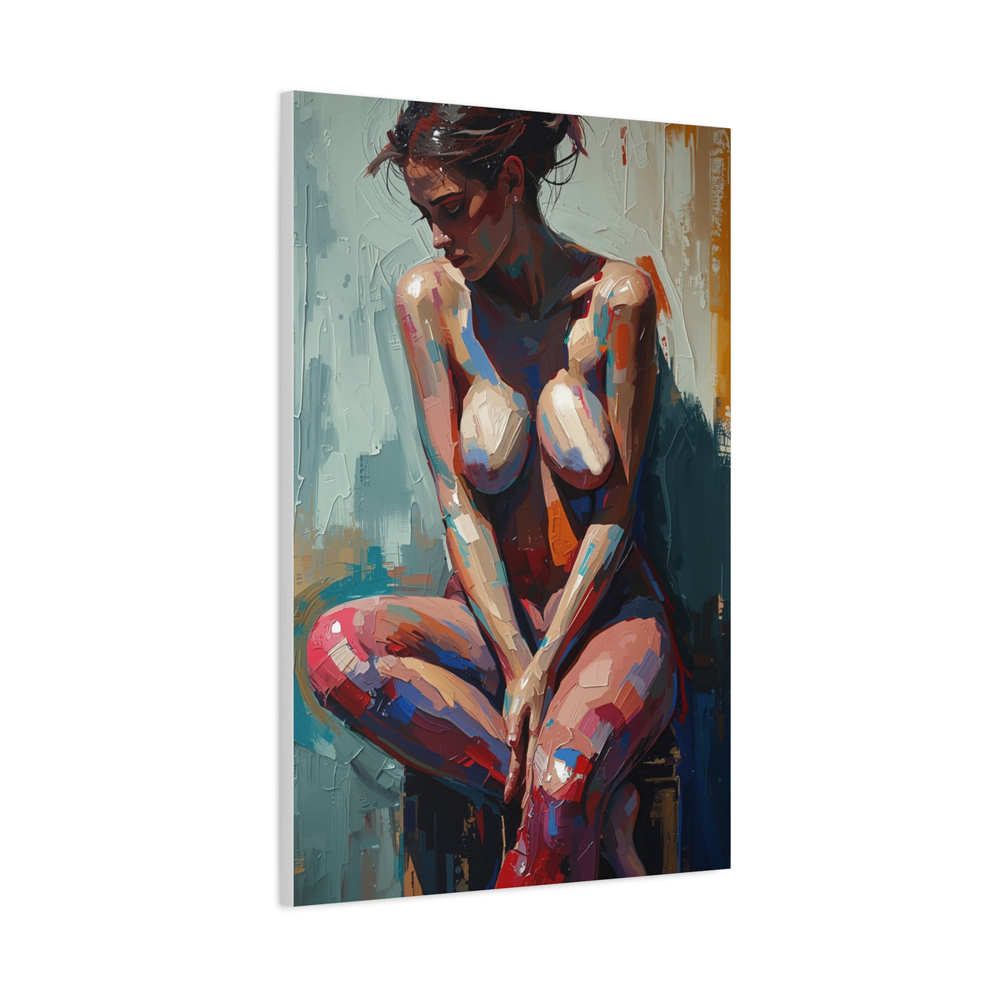 Expressive Seated Nude Color Study Wall Art & Canvas Print