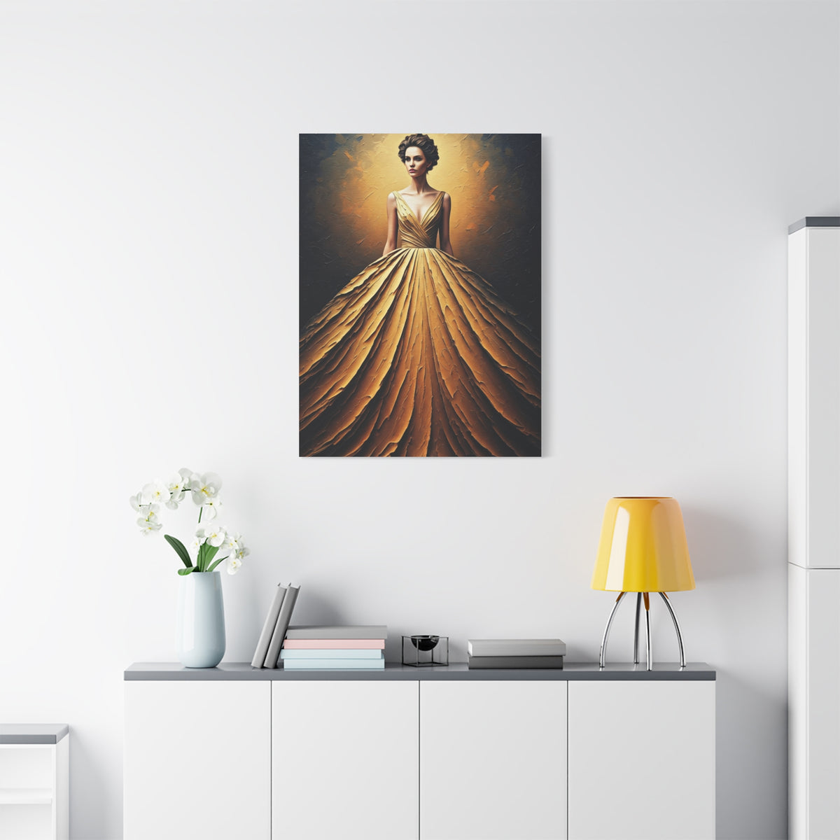 Golden Radiance Gown Portrait Wall Art & Canvas Print