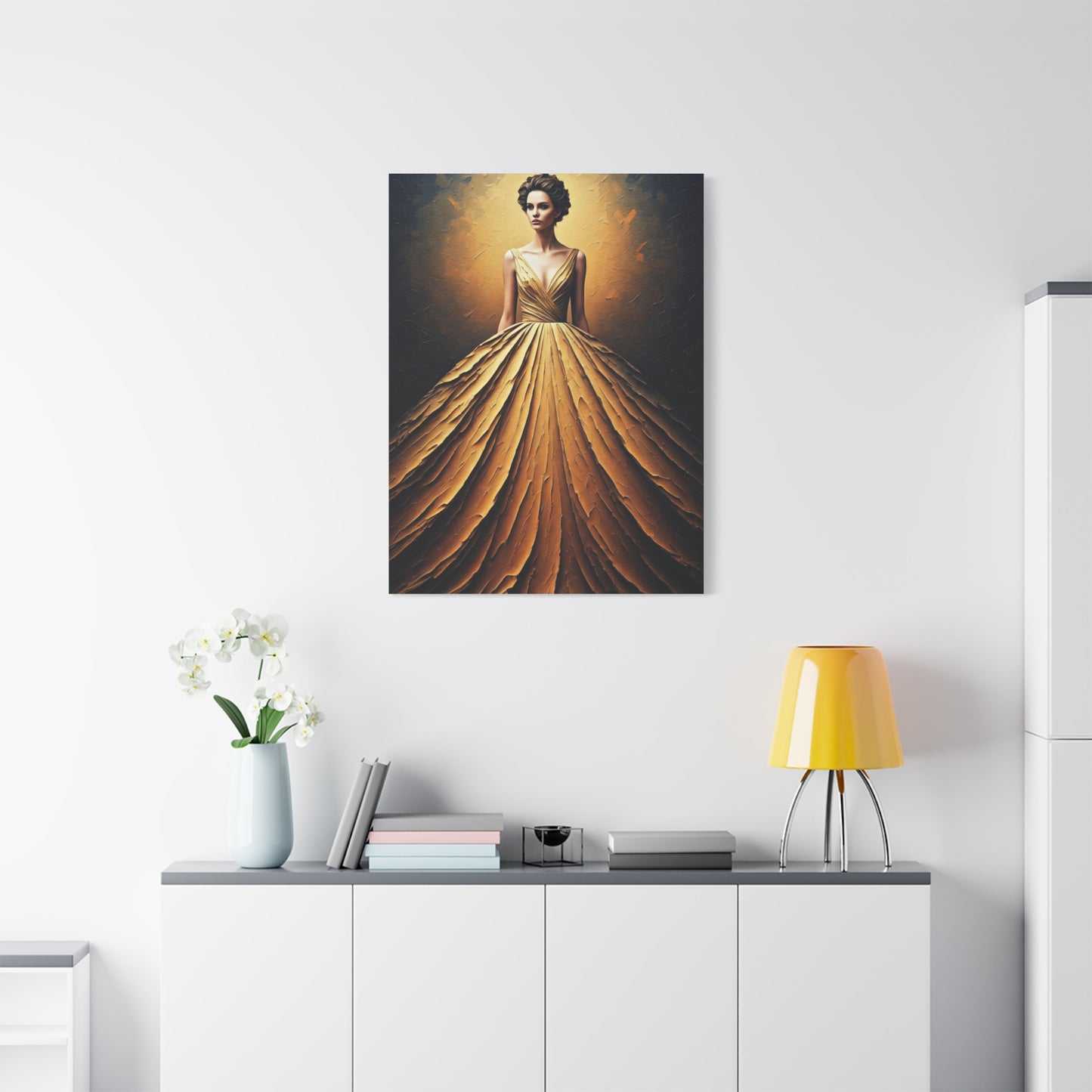 Golden Radiance Gown Portrait Wall Art & Canvas Print