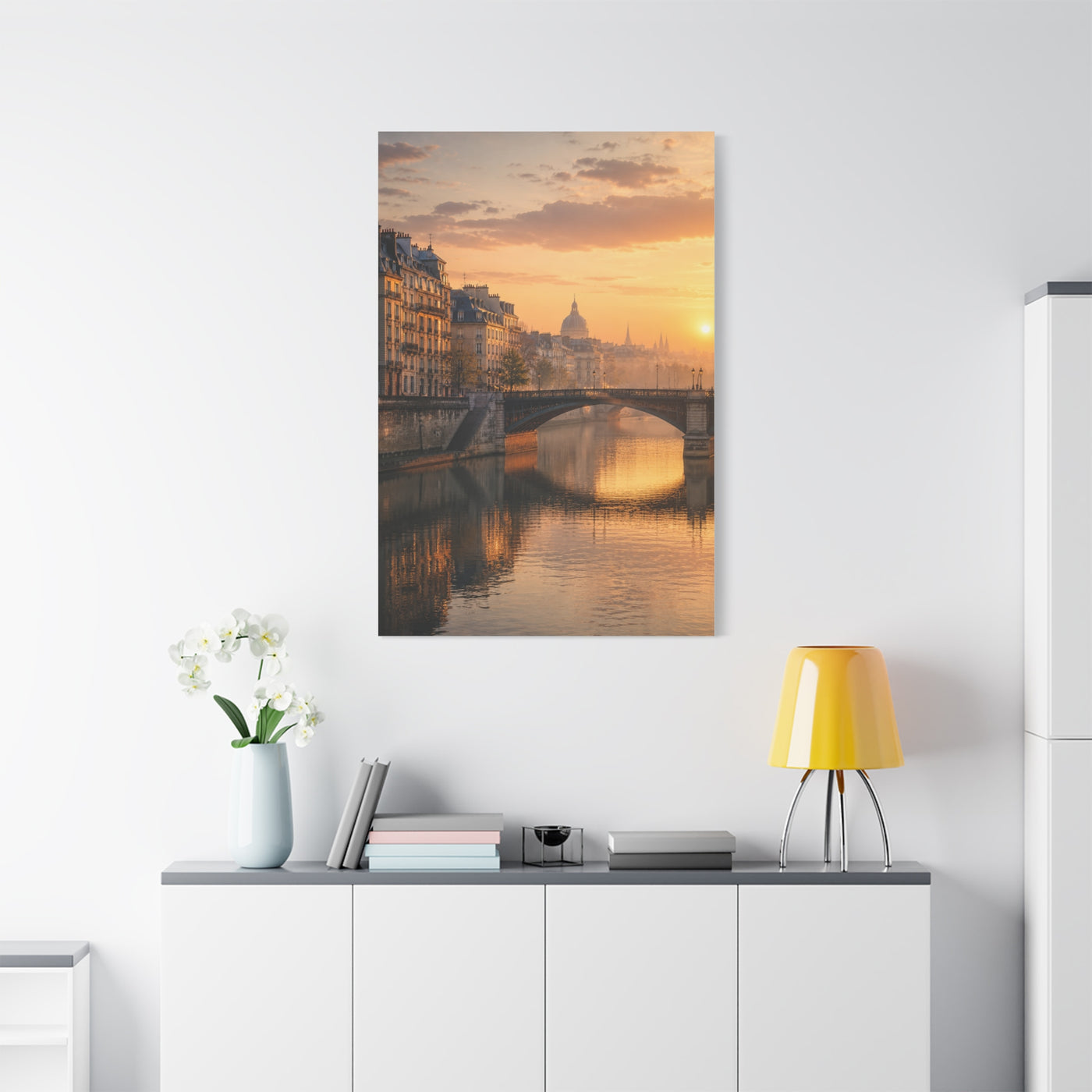 Paris Along the Seine Sunrise Wall Art & Canvas Print