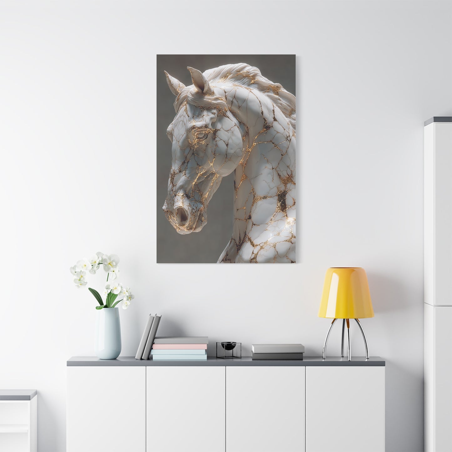 Marble Kintsugi Horse Sculpture Wall Art & Canvas Print