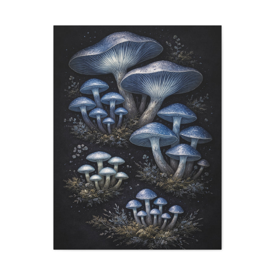 Luminous Indigo Fungi Botanical Study Wall Art & Canvas Print