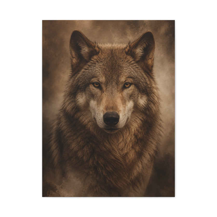 Warm-Toned Studio Wolf Portrait Wall Art & Canvas Print