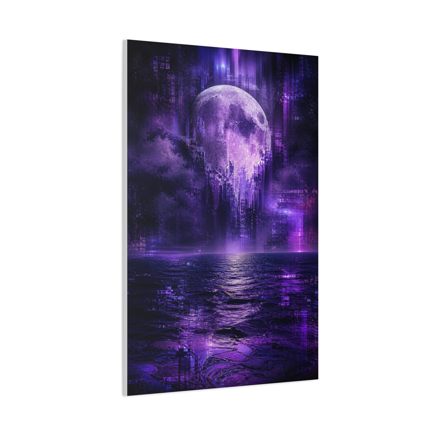 Surreal Violet Moon Glitchscape Wall Art & Canvas Print