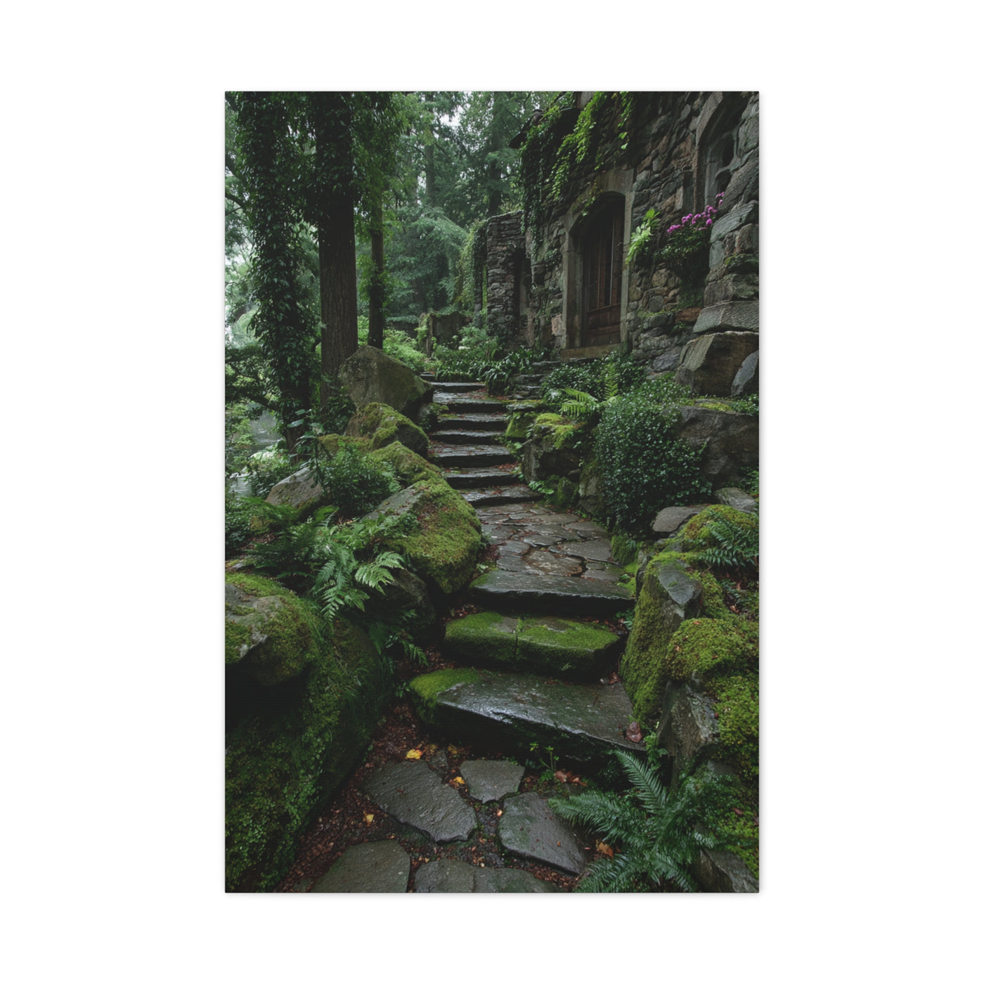 Green Moss-Covered Garden Staircase Wall Art & Canvas Print