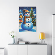 Artistic Snowman in Winter Village Scene Wall Art & Canvas Print