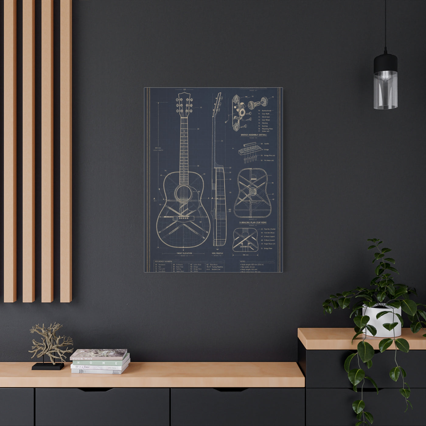 Acoustic Guitar Technical Blueprint Wall Art & Canvas Print