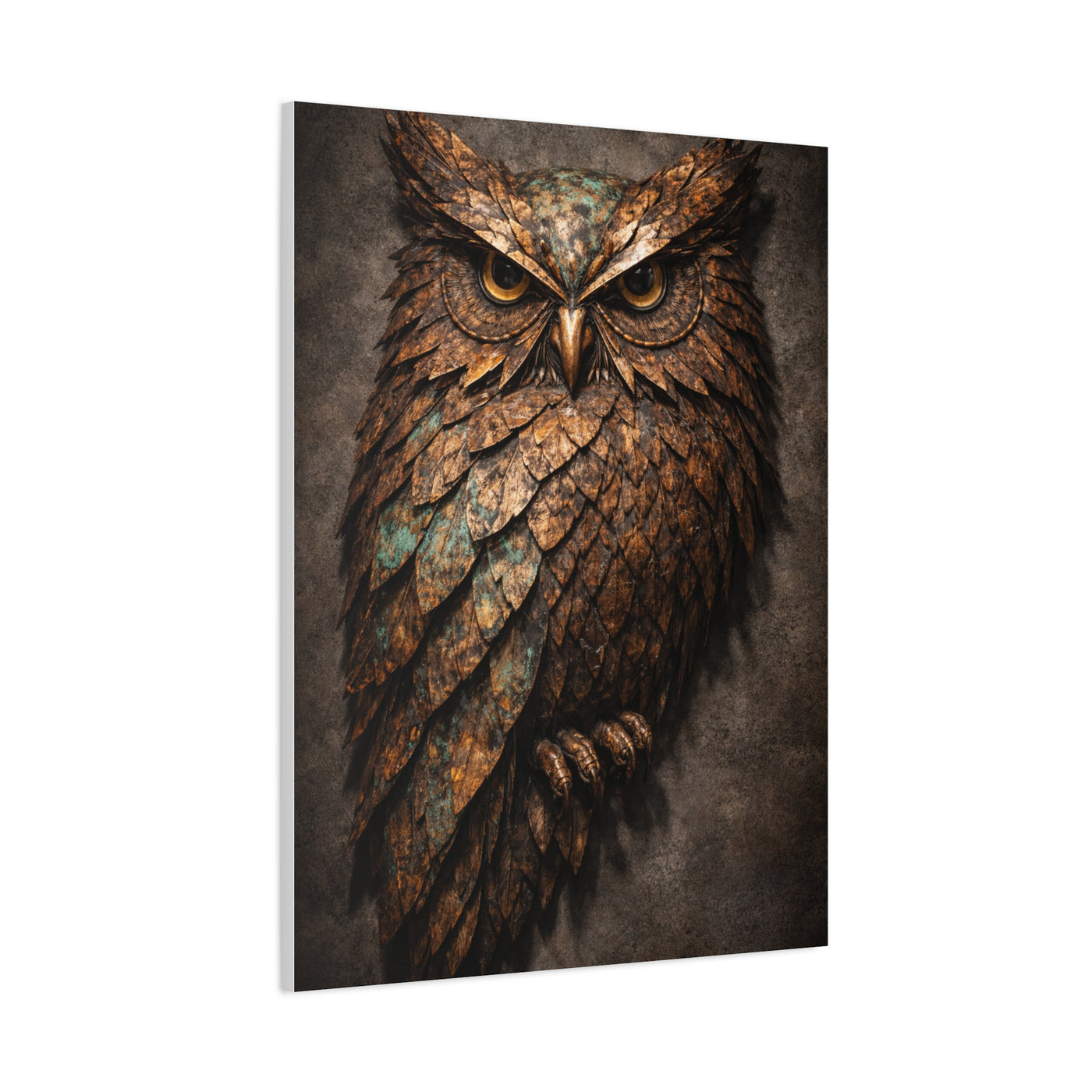 Rustic Metal Feather Owl Sculpture Wall Art & Canvas Print