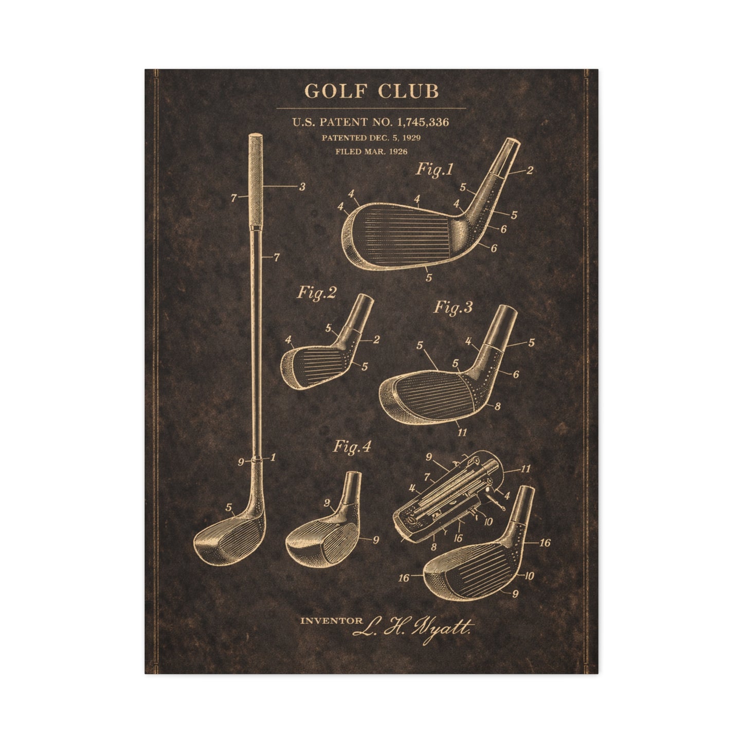 Antique Golf Club Patent Diagram Wall Art & Canvas Print