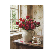 English Cottage Red Tulip Still Life Wall Art & Canvas Print