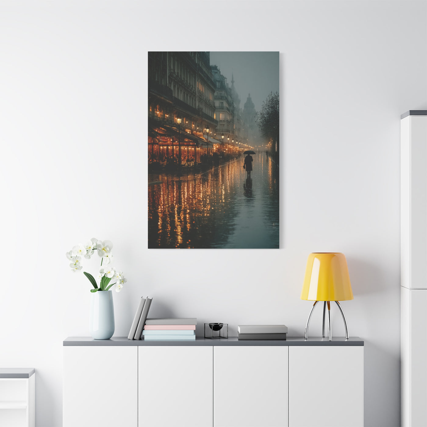 Rainy Paris Café Evening Wall Art & Canvas Print