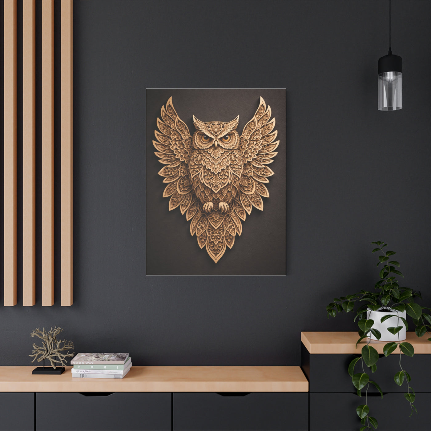 Ornate Symmetrical Owl Mandala Wall Art & Canvas Print