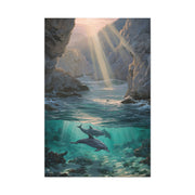 Dolphins Swimming Beneath Sunlit Coastal Waters Wall Art & Canvas Print