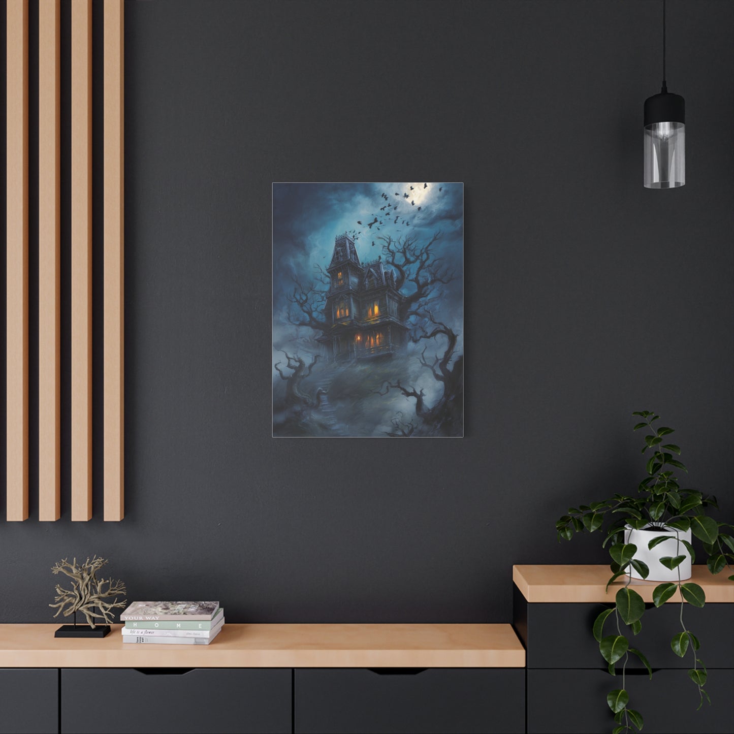 Haunted Victorian House Under the Full Moon Wall Art & Canvas Print