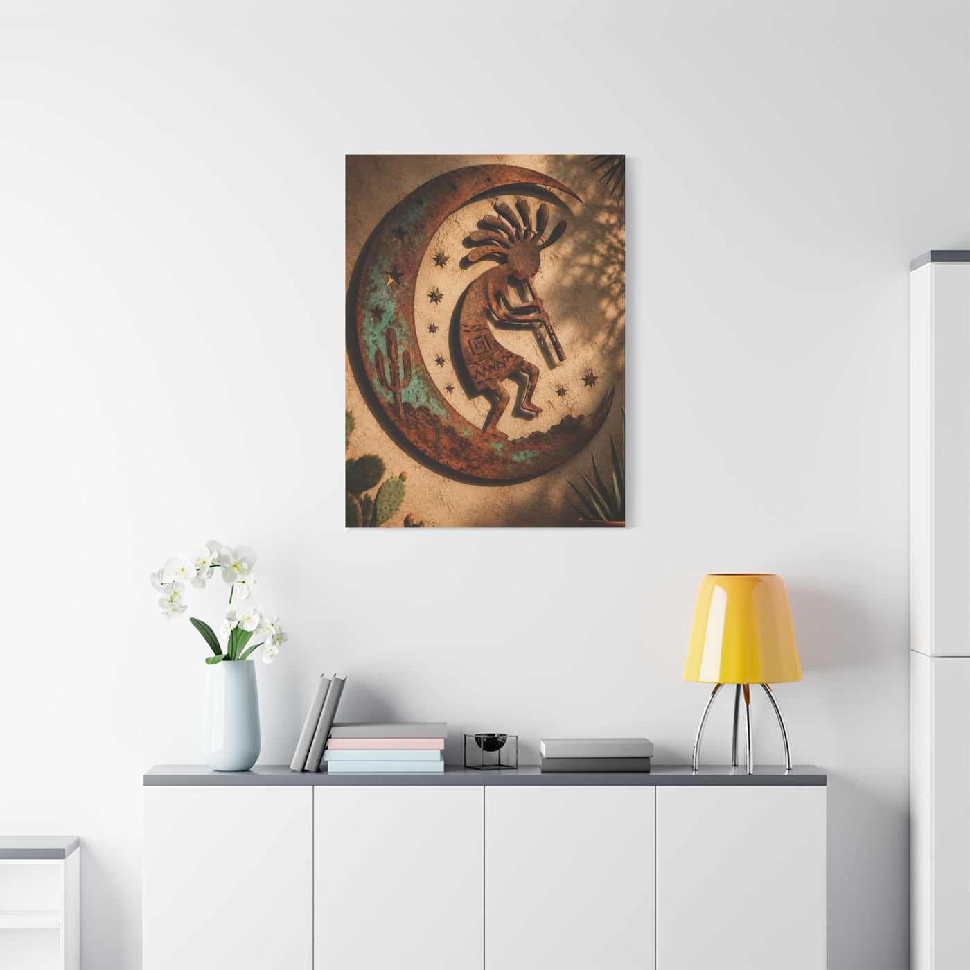 Kokopelli Crescent Moon Southwest Wall Art & Canvas Print