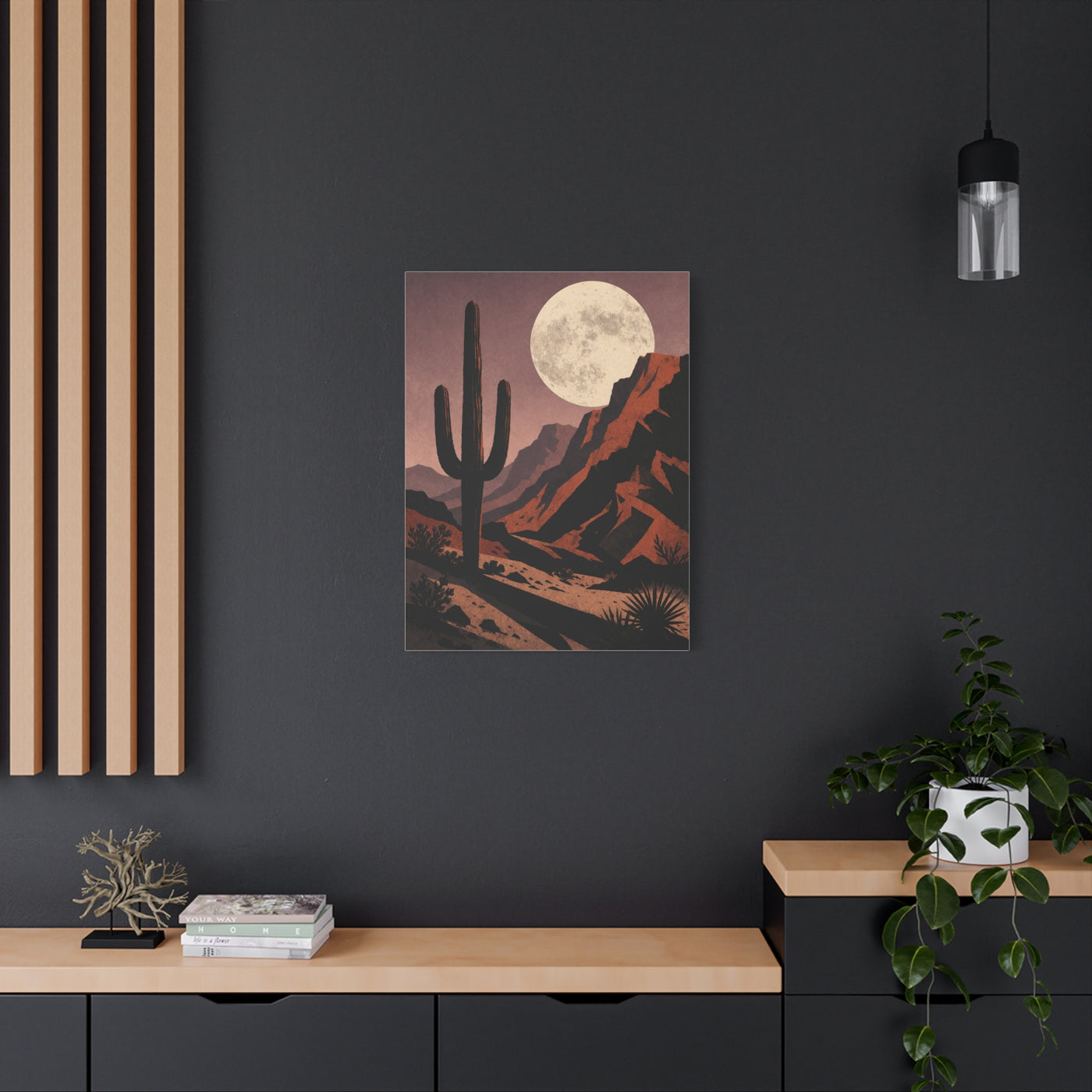 Desert Moonrise Cactus Landscape Wall Art & Canvas Print