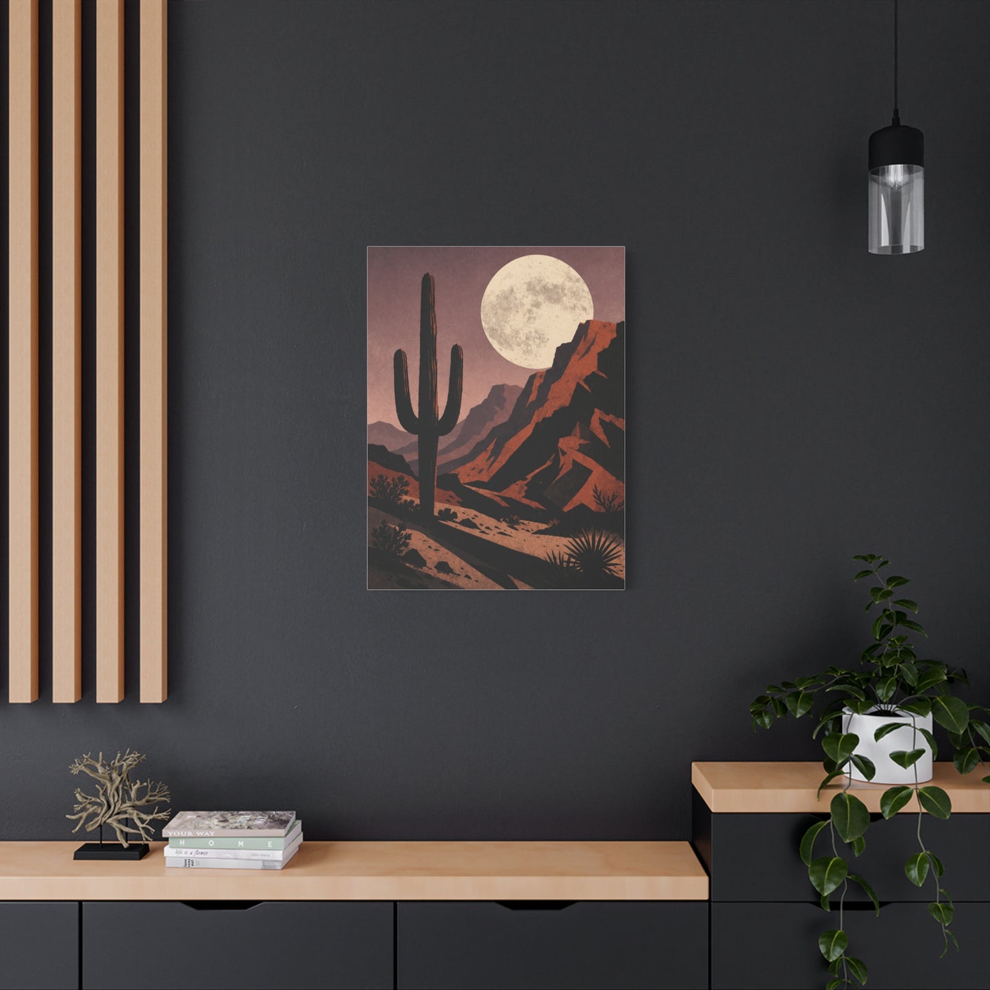 Desert Moonrise Cactus Landscape Wall Art & Canvas Print