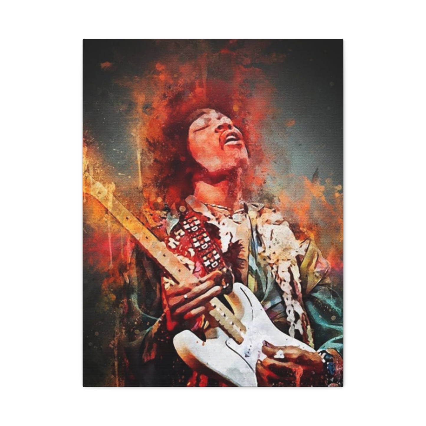 Colorful Jimi Hendrix Playing Guitar Poster Wall Art & Canvas Prints