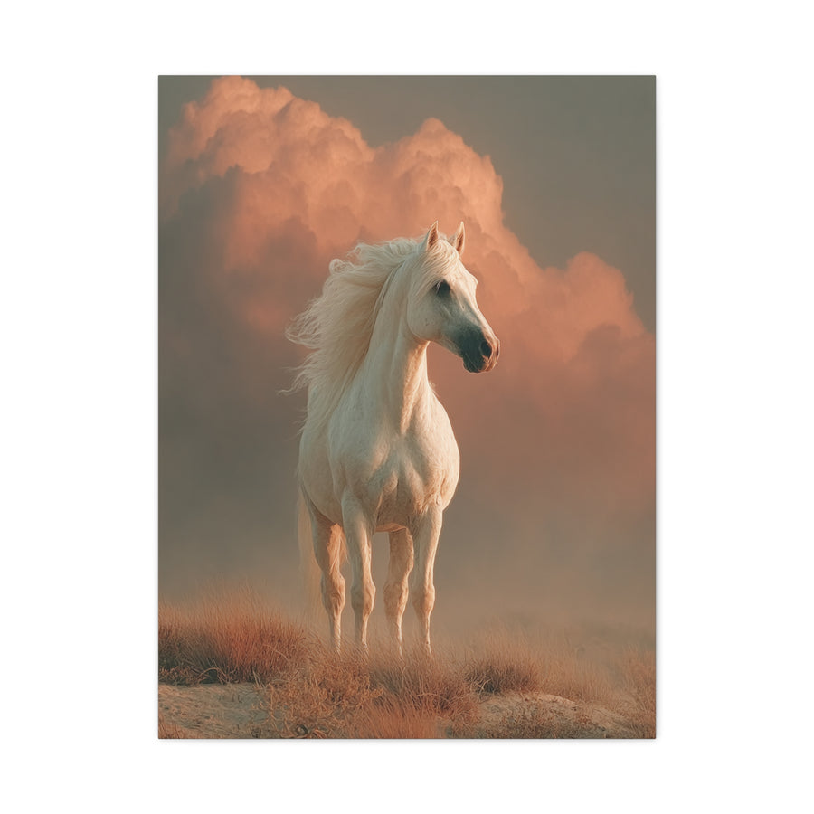 White Arabian Horse Golden Cloud Portrait Wall Art & Canvas Print