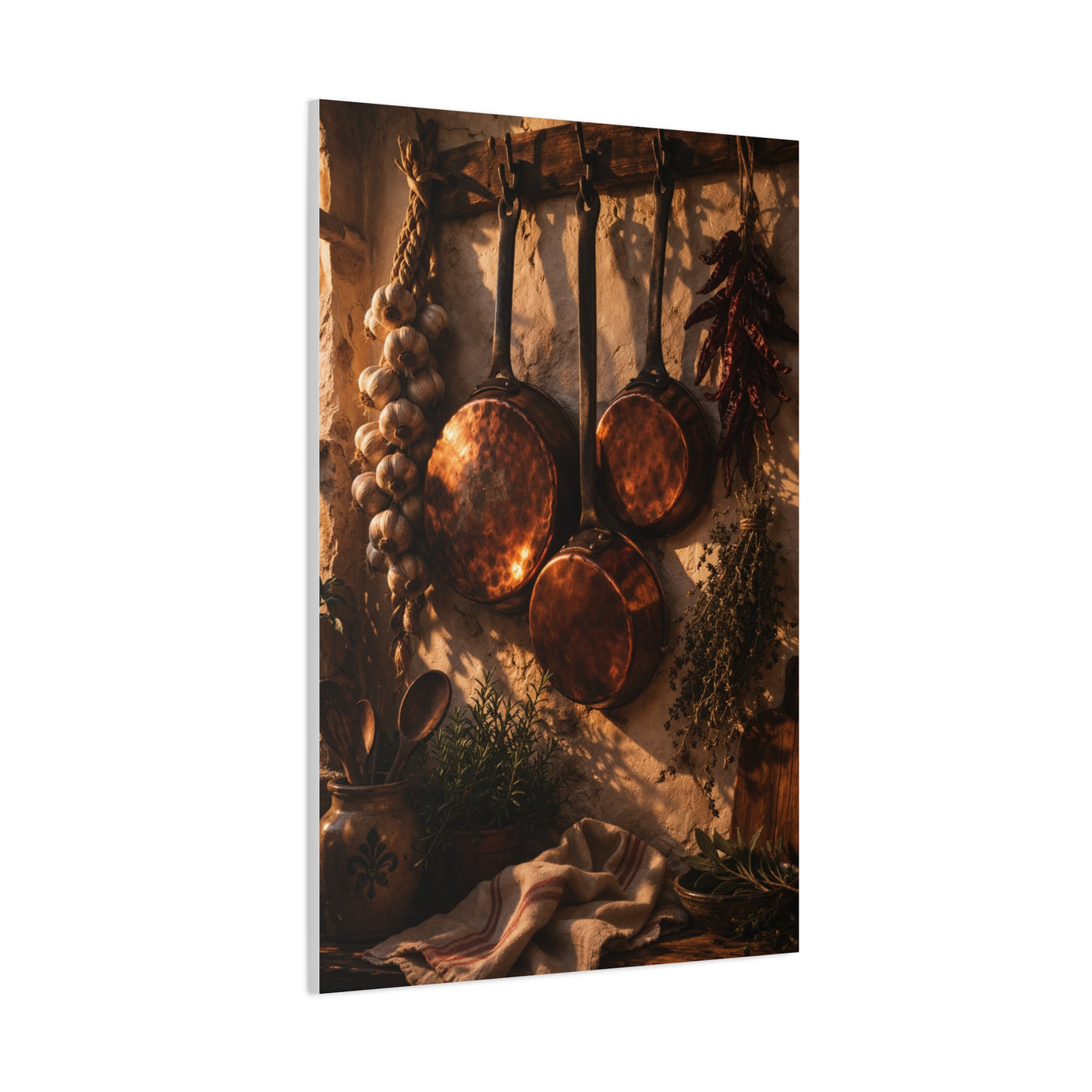 Copper Cookware Rustic Kitchen Wall Art & Canvas Print