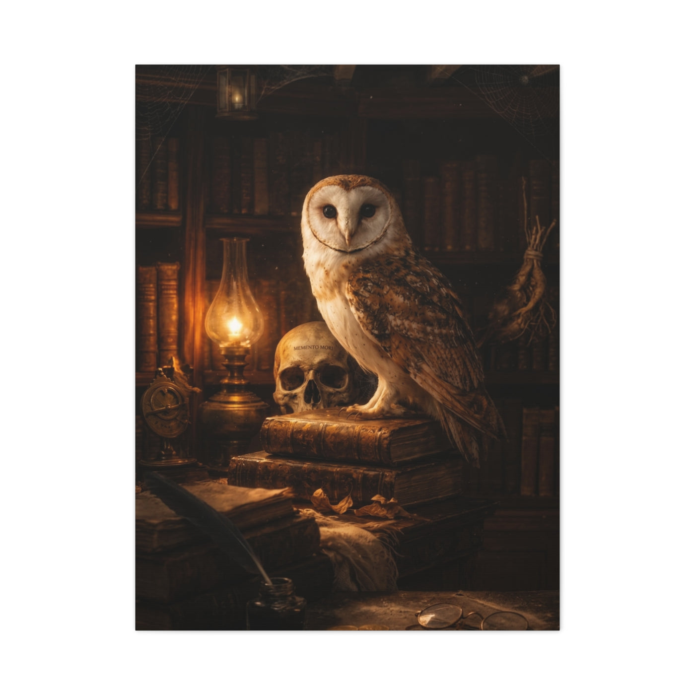 Dark Academia Majestic Barn Owl Library Study Wall Art & Canvas Print