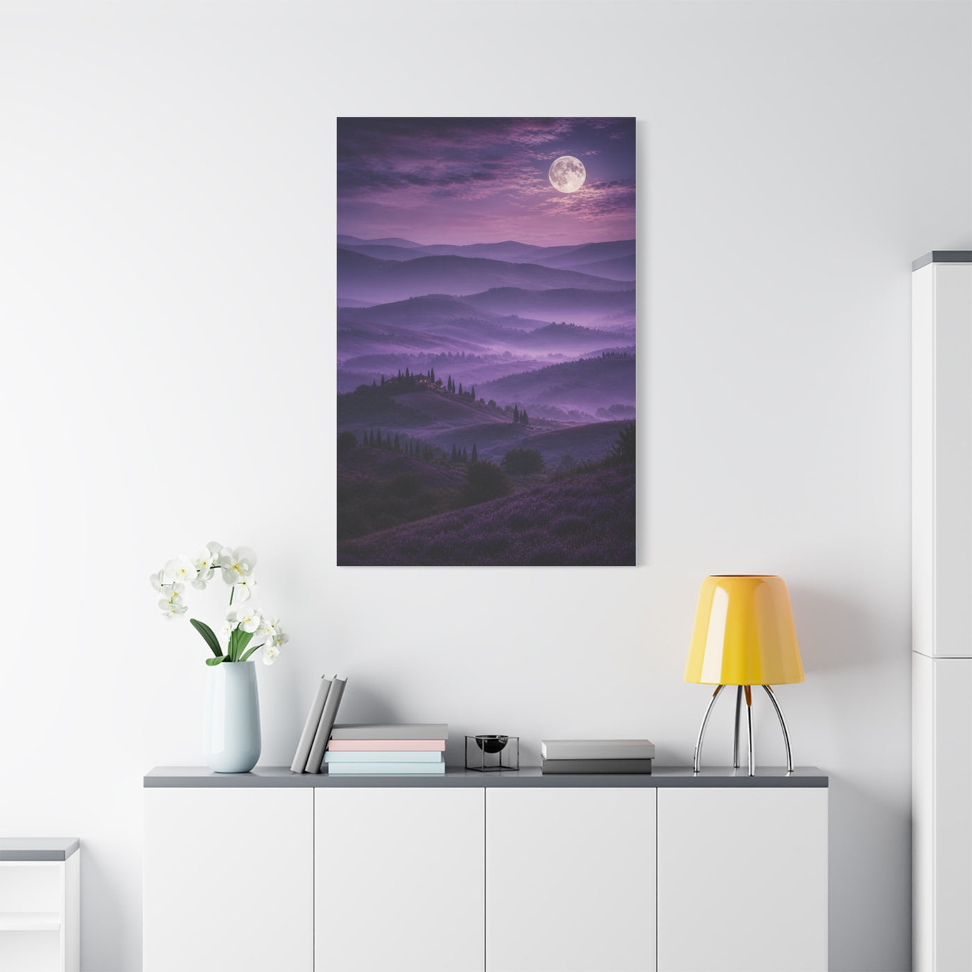 Moonlit Violet Hills Landscape Wall Art & Canvas Print