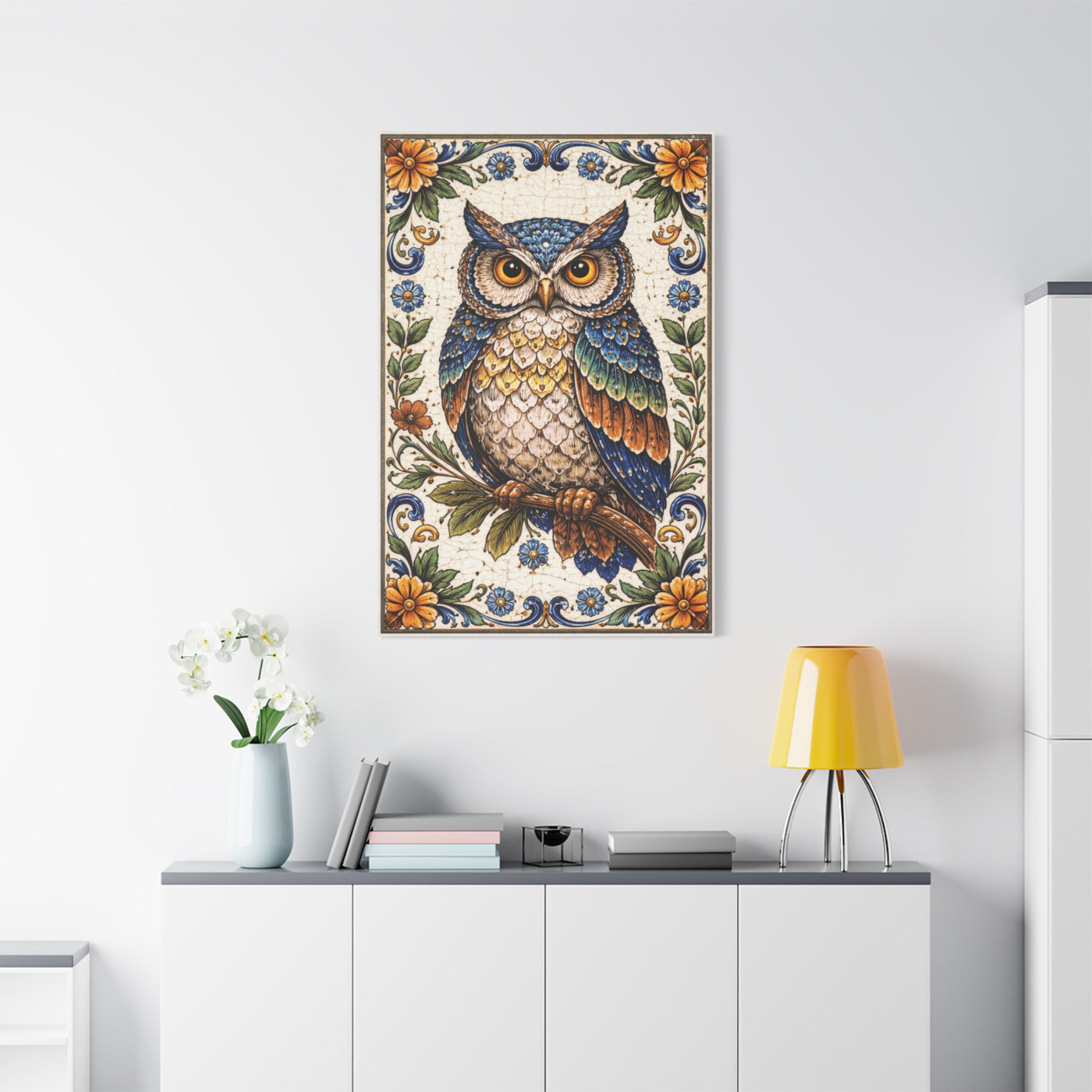 Artisan Ceramic Owl Tile Wall Art & Canvas Print