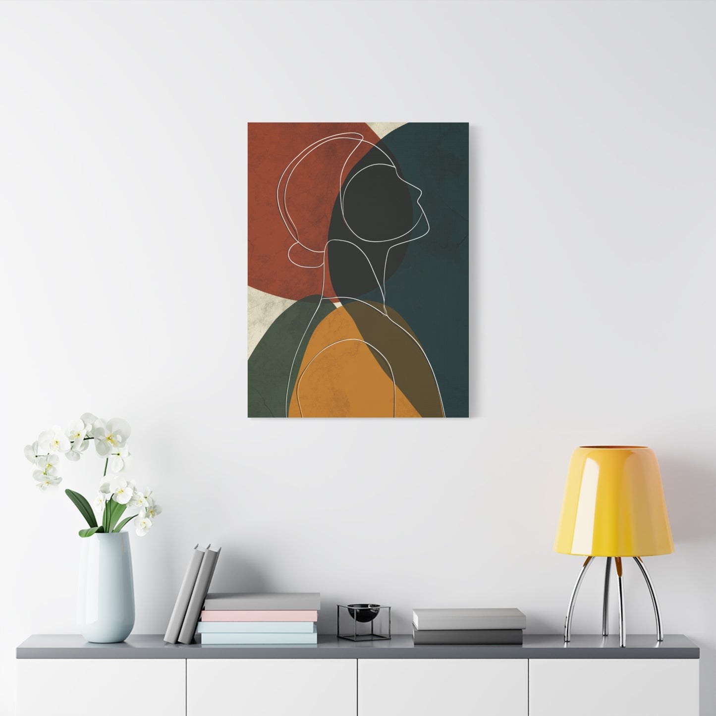 Minimalist Line Portrait with Modern Color Shapes Wall Art & Canvas Print