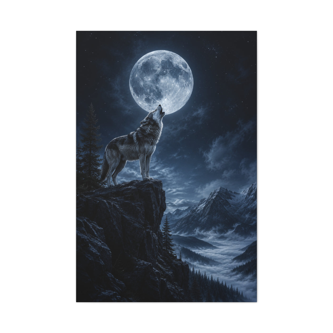 Full Moon Howling Wolf Ridge Scene Wall Art & Canvas Print