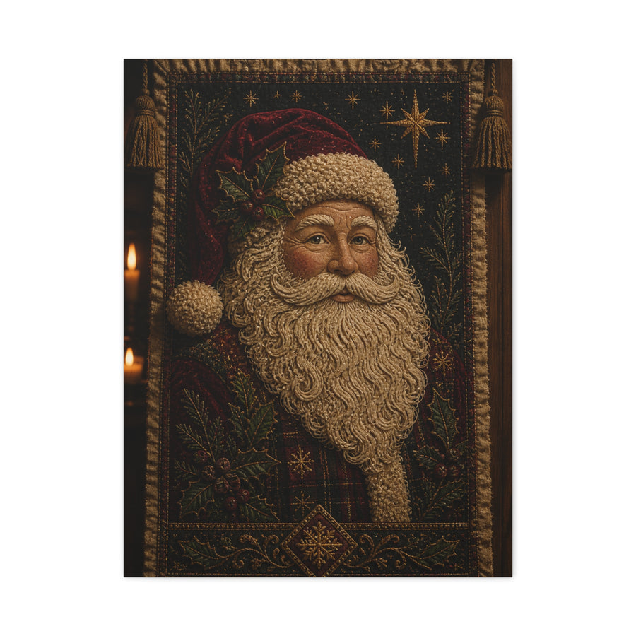 Handcrafted Textile Santa Tapestry Wall Art & Canvas Print