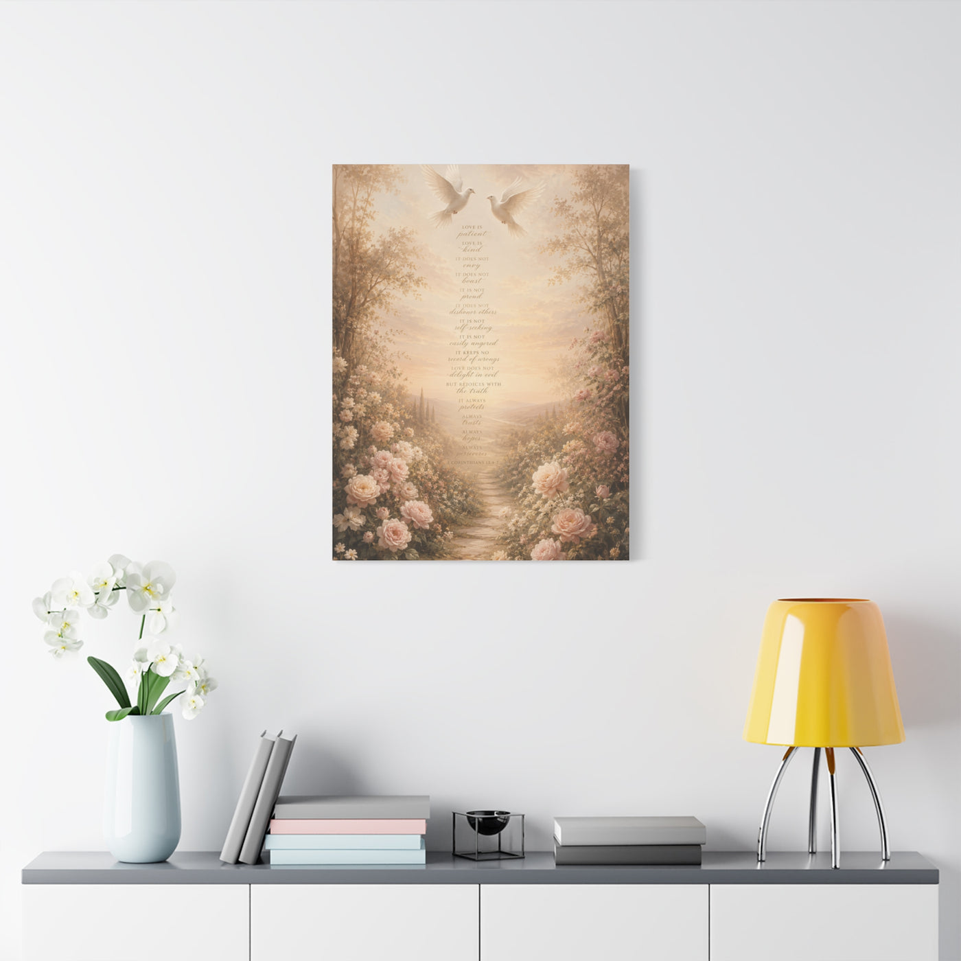 1 Corinthians 13 Dove Garden Scripture Wall Art & Canvas Print