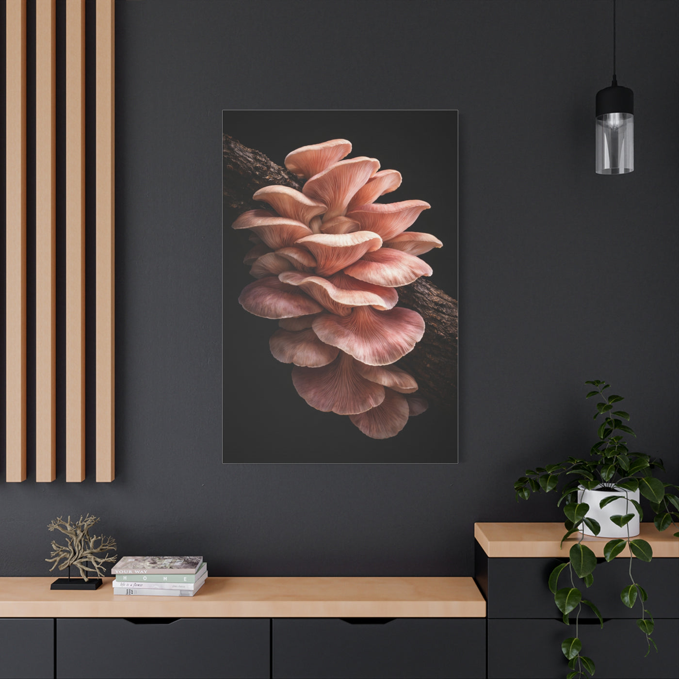 Blush Pink Oyster Mushroom Macro Study Wall Art & Canvas Print