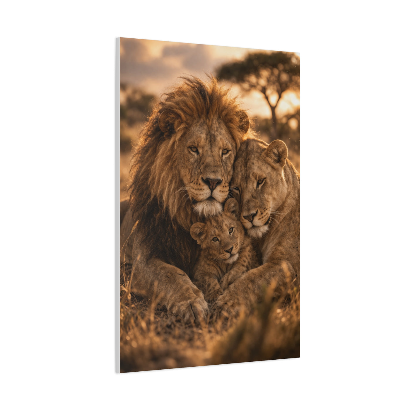 Lion Family Embrace Golden Bond Wall Art & Canvas Print