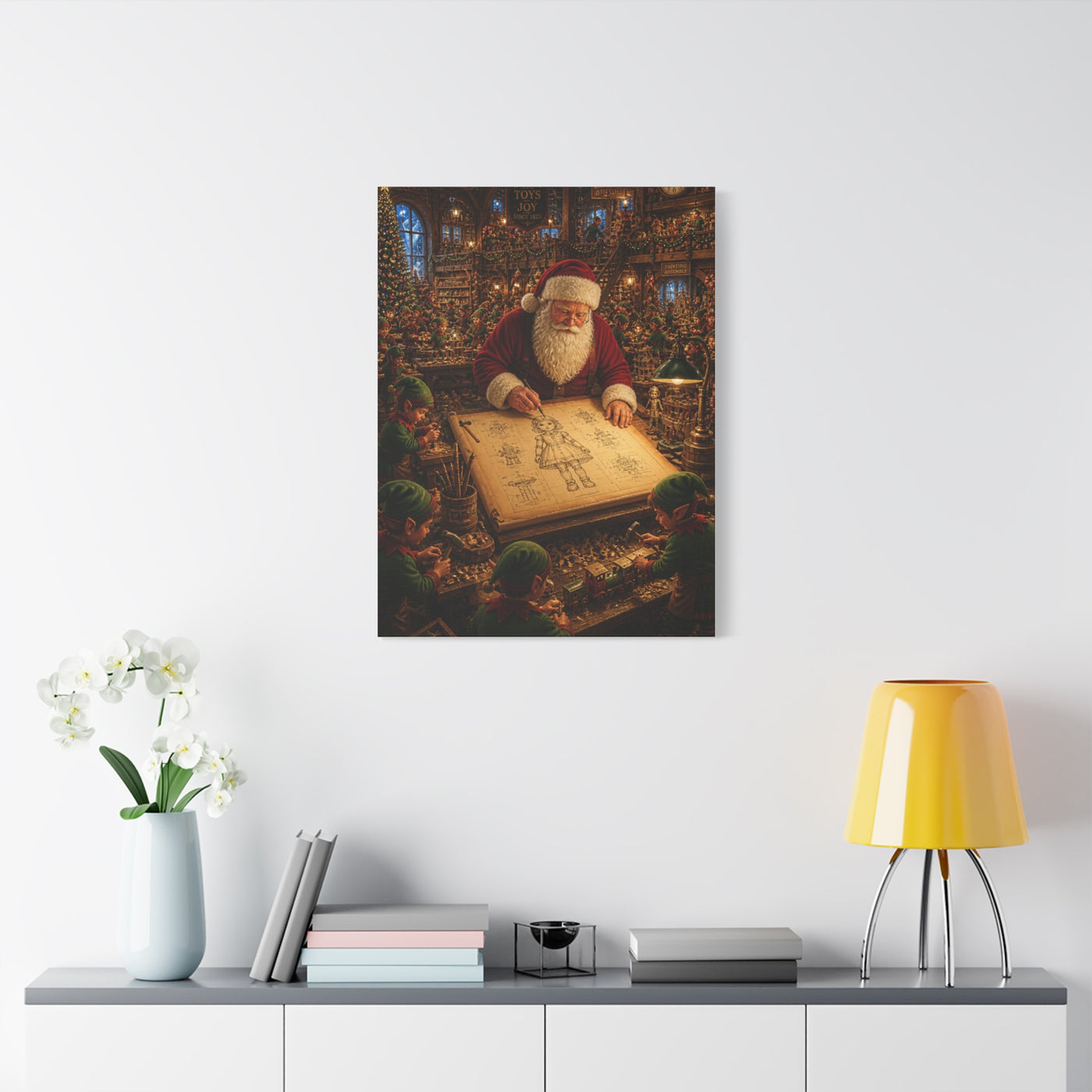 Santa’s Busy Workshop Blueprint Wall Art & Canvas Print