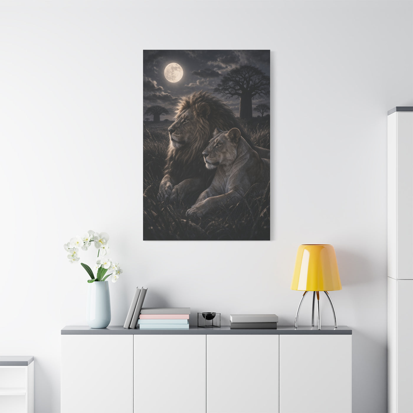 Lion and Lioness Under Moonlight Unity Wall Art & Canvas Print