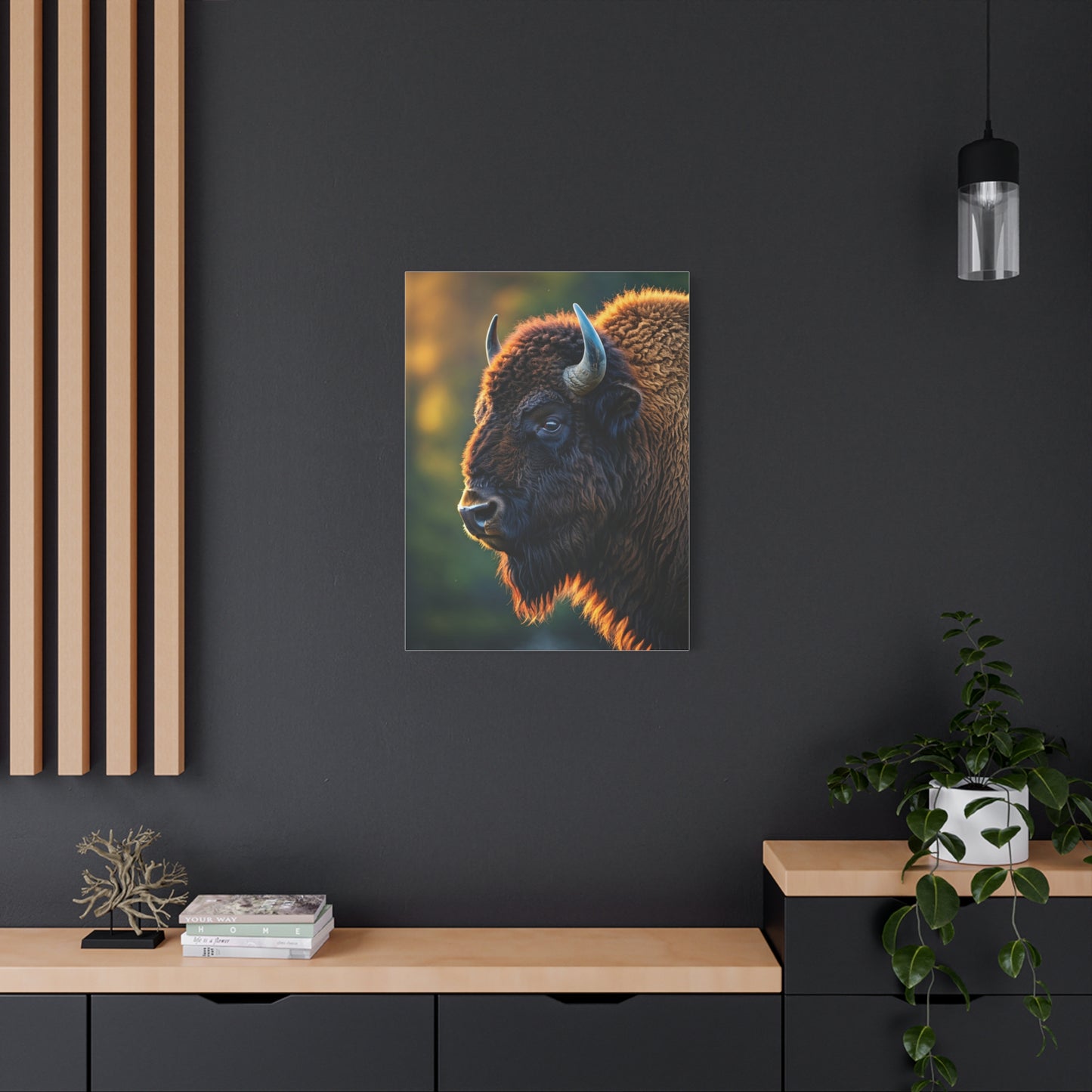 Golden Hour Bison Side Profile Wall Art & Canvas Print