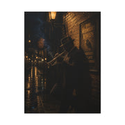 Midnight Jazz Alley Trumpeter Wall Art & Canvas Print