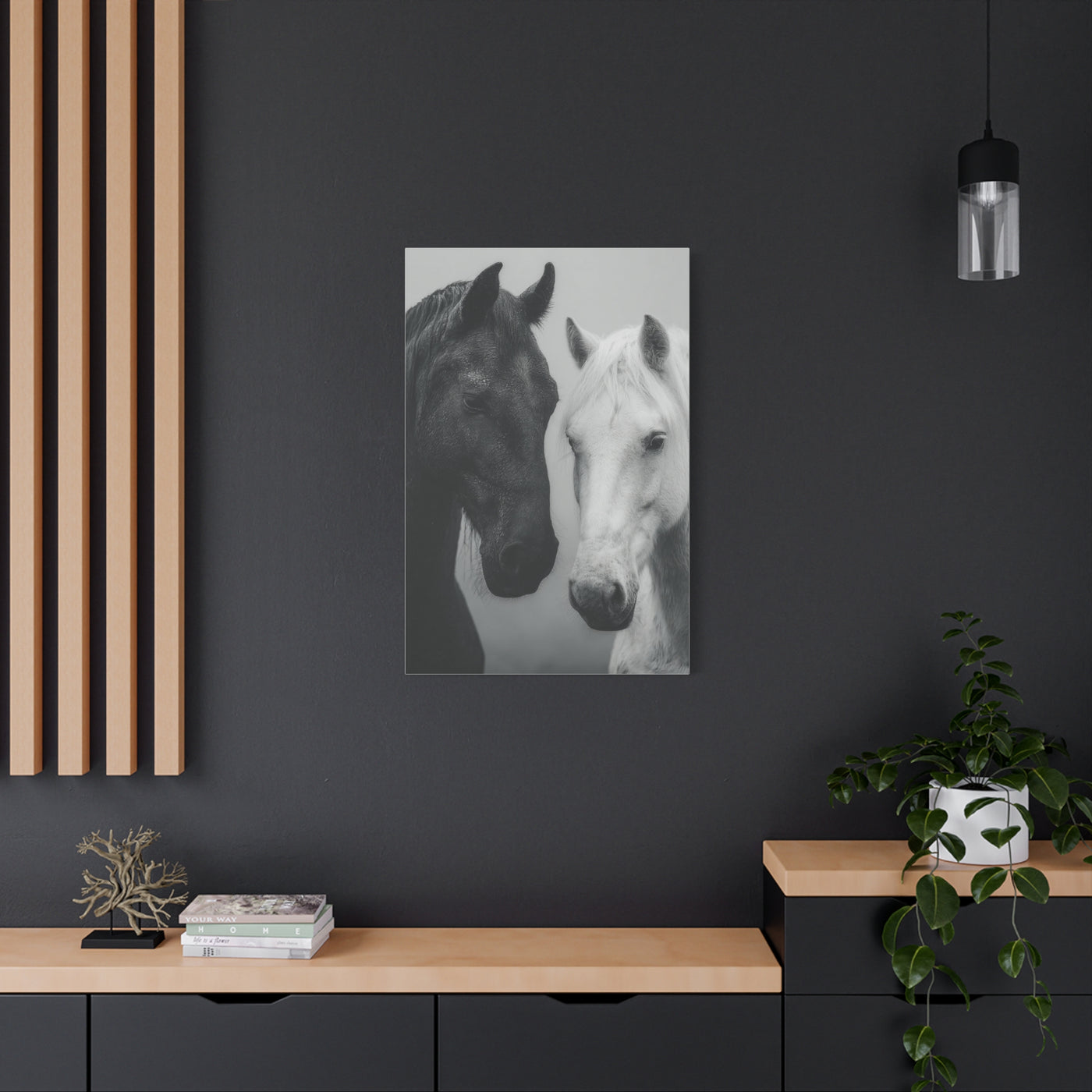 Intimate Dual Horse Monochrome Wall Art & Canvas Print