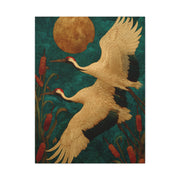 Golden Moon & Green Sky Crane Flight Wall Art & Canvas Print